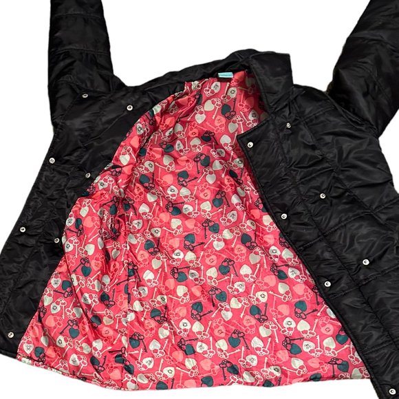 Paul Frank Womens Jacket size L Black Puffer Double Breasted Monkey Snap Y2K - Picture 5 of 6